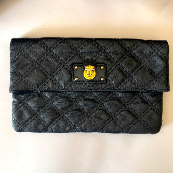 Marc Jacobs Black Quilted Leather Eugenie fold over padlock Clutch